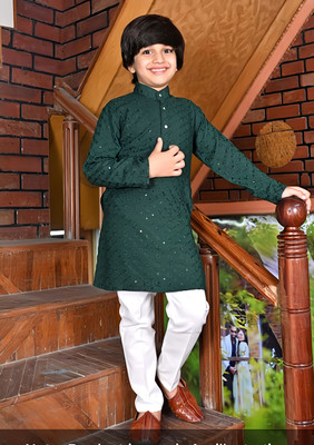 Alexa Cretion Boys Festive & Party Kurta and Pyjama Set(Green Pack of 1)