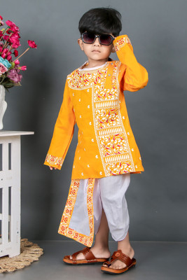 RRFASHION Baby Boys Festive & Party Kurta and Dhoti Pant Set(Yellow Pack of 1)