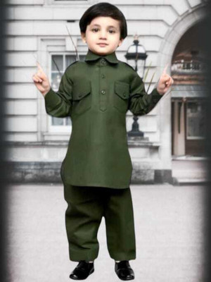 Rania Dresses Boys Casual Pathani Suit Set(Dark Green Pack of 1)