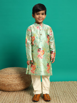 Readiprint Boys Festive & Party Kurta and Pyjama Set(Green Pack of 1)