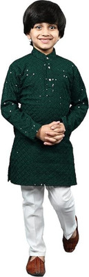 LABELZERO Boys Festive & Party, Wedding Kurta and Pyjama Set(Green Pack of 1)