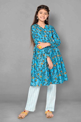 Mirrow Trade Girls Festive & Party Kurta and Trouser Set(Blue Pack of 1)