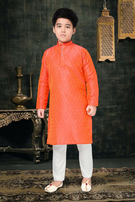 vuriq Boys Festive & Party Kurta and Pyjama Set(Orange Pack of 1)