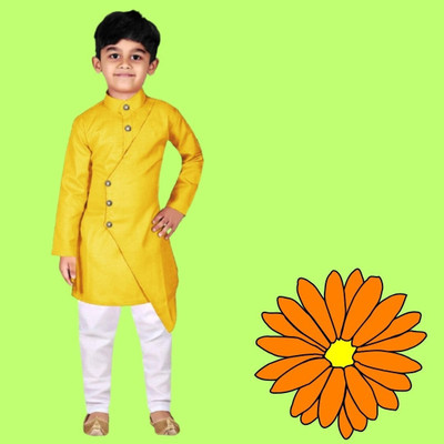 VDC CREATIONS Baby Boys Festive & Party Kurta and Pyjama Set(Yellow Pack of 1)