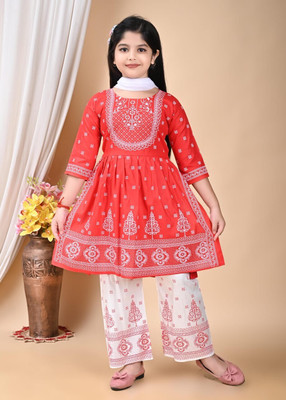 ANMOLDRESS Girls Festive & Party Kurta and Palazzo Set(Red Pack of 1)