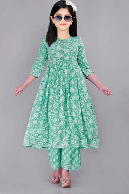 Heerkart Girls Festive & Party Kurta and Churidar Set(White Pack of 1)