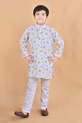 BT DEZINES Boys Festive & Party, Casual Kurta and Pyjama Set(Yellow Pack of 1)