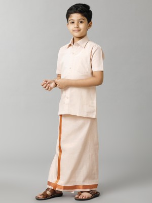 Ramraj Cotton Boys Casual Shirt & Dhoti Set(Brown Pack of 1)