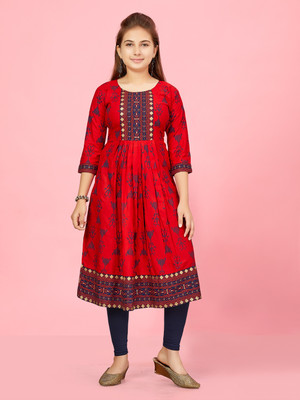 Aarika Girls Festive & Party Kurti and Legging Set(Red Pack of 1)