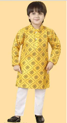 VISHESTA Boys Festive & Party Kurta and Pyjama Set(Yellow Pack of 1)