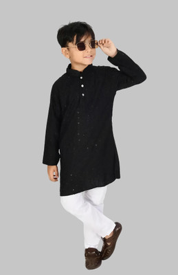 KGNDR Boys Festive & Party Kurta and Pyjama Set(Black Pack of 1)
