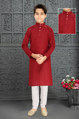 Brofun Boys Festive & Party Kurta and Pyjama Set(Maroon Pack of 1)