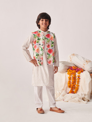 Pspeaches Boys Festive & Party Kurta and Pyjama Set(White Pack of 1)