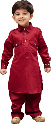 OJ Trend Boys Festive & Party Pathani Suit Set(Maroon Pack of 1)