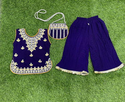 FHKIDS FASHION Baby Girls Festive & Party Kurta and Pyjama Set(Blue Pack of 1)