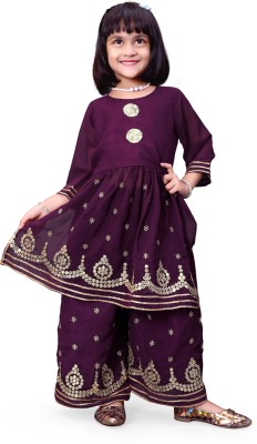 satyamfab Baby Girls Festive & Party Kurta and Palazzo Set(Purple Pack of 1)