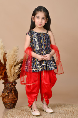 SMARTPOINT PLUS Girls Festive & Party Kurta and Churidar Set(Black Pack of 1)