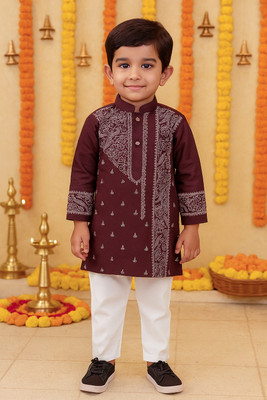 AHLAN APPARELS Boys Festive & Party Kurta and Pyjama Set(Maroon Pack of 1)