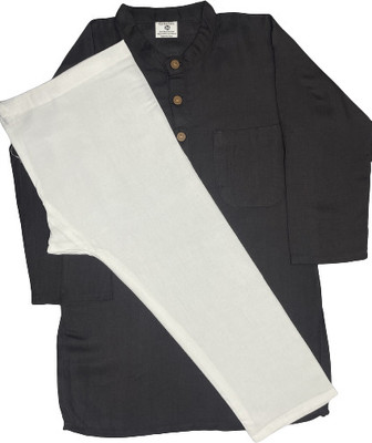 JAIPUR RAJWADA Boys Casual Kurta and Pyjama Set(Grey Pack of 1)