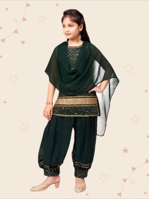 Kidotsav Girls Festive & Party Kurta and Patiala Set(Dark Green Pack of 1)