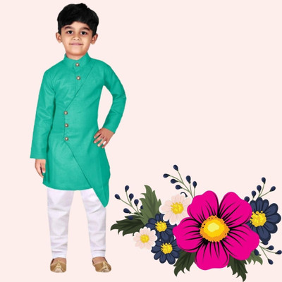 VDC CREATIONS Baby Boys Festive & Party Kurta and Pyjama Set(Green Pack of 1)