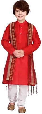 stylelife Boys Festive & Party Kurta, Pyjama & Dupatta Set(Red Pack of 3)