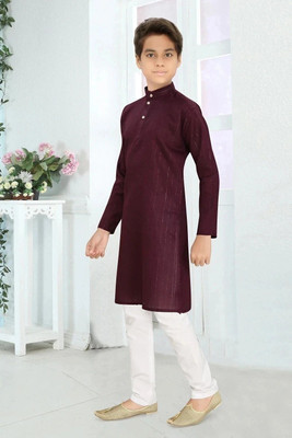 Liten Boys Festive & Party, Wedding Kurta and Pyjama Set(Purple Pack of 1)