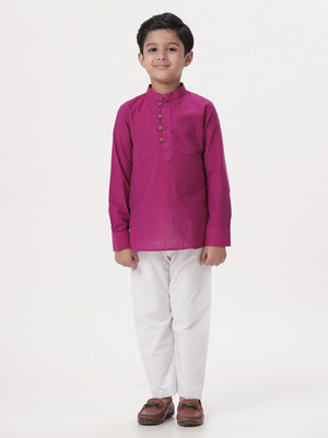 Ramraj Cotton Boys Festive & Party Kurta and Pyjama Set(Purple Pack of 1)