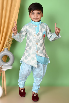 RN DEZINES Boys Festive & Party Sherwani and Churidar Set(Light Blue Pack of 1)