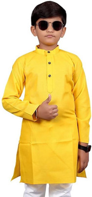 VC FASHION HUB Baby Boys Festive & Party Kurta and Pyjama Set(Yellow Pack of 1)