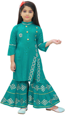 LINK KWALITY Girls Casual Kurta and Pyjama Set(Blue Pack of 1)