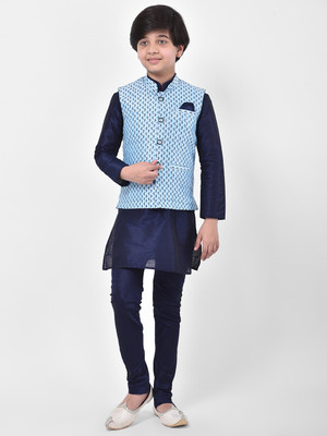 DEYANN Boys Festive & Party Kurta and Churidar Set(Blue Pack of 3)