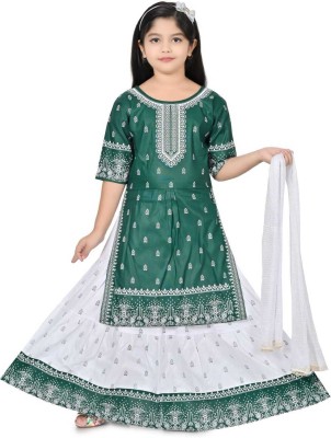 AROBI CREATION Girls Festive & Party Kurta and Skirt Set(Green Pack of 1)