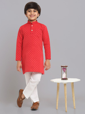 CENSAL Boys Festive & Party Kurta and Pyjama Set(Red Pack of 1)
