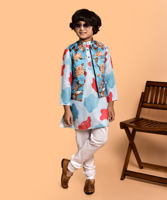 PRINTINIDA Boys Casual Kurta and Pyjama Set(Blue Pack of 1)