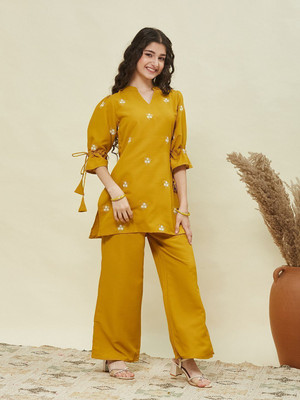 Curly Tales Girls Festive & Party Kurta and Sharara Set(Yellow Pack of 1)