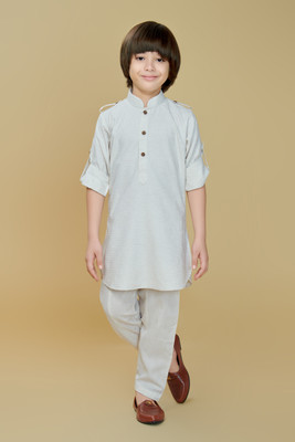 Mini Stitch Boys Festive & Party Kurta and Pyjama Set(White Pack of 1)