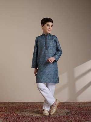 MANYAVAR Boys Festive & Party Kurta and Pyjama Set(Blue Pack of 1)
