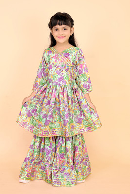 Agnivesha Baby Girls Festive & Party Angarkha and Sharara Set(Multicolor Pack of 1)