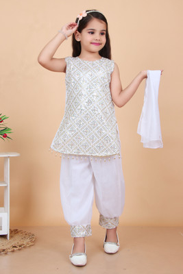KainatFashion Girls Festive & Party Kurti, Patiala and Dupatta Set(Red Pack of 1)