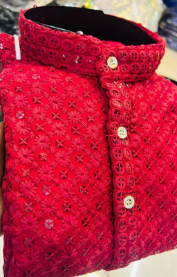 DIAMOND CLUSTER Boys Wedding Kurta and Pyjama Set(Maroon Pack of 1)