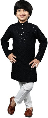 DIGIFASHION Boys Festive & Party Kurta and Pyjama Set(Black Pack of 1)