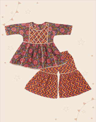 Kidotsav Girls Festive & Party Kurta and Palazzo Set(Red Pack of 1)