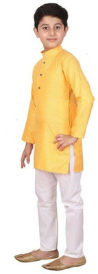 vd feb Boys Festive & Party Kurta and Pyjama Set(Yellow Pack of 1)