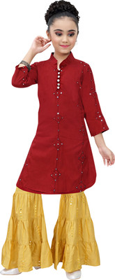 simran Girls Festive & Party Kurta and Palazzo Set(Maroon Pack of 1)
