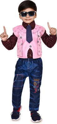 LYZOOENTERPRISE Boys Festive & Party Blazer, Shirt and Trouser Set(Green Pack of 1)