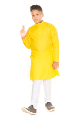 Oxipittal Club Boys Festive & Party Kurta and Dhoti Pant Set(Yellow Pack of 1)