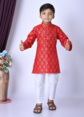 sahil collection Boys Festive & Party Kurta and Dhoti Pant Set(Red Pack of 1)