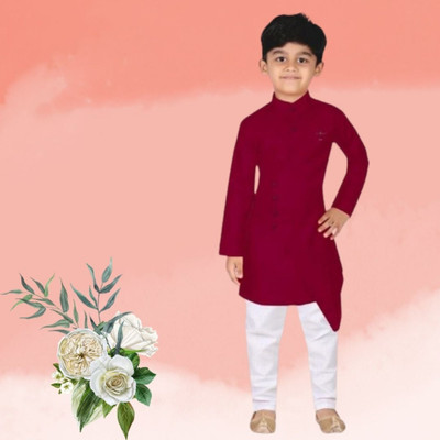 VCD FASHION HUB Baby Boys Festive & Party Kurta and Pyjama Set(Maroon Pack of 1)