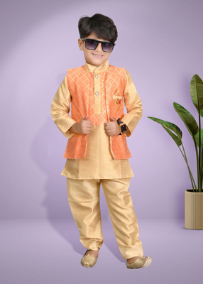 Bright Garments Dresses Boys Festive & Party Sherwani and Churidar Set(Orange Pack of 1)